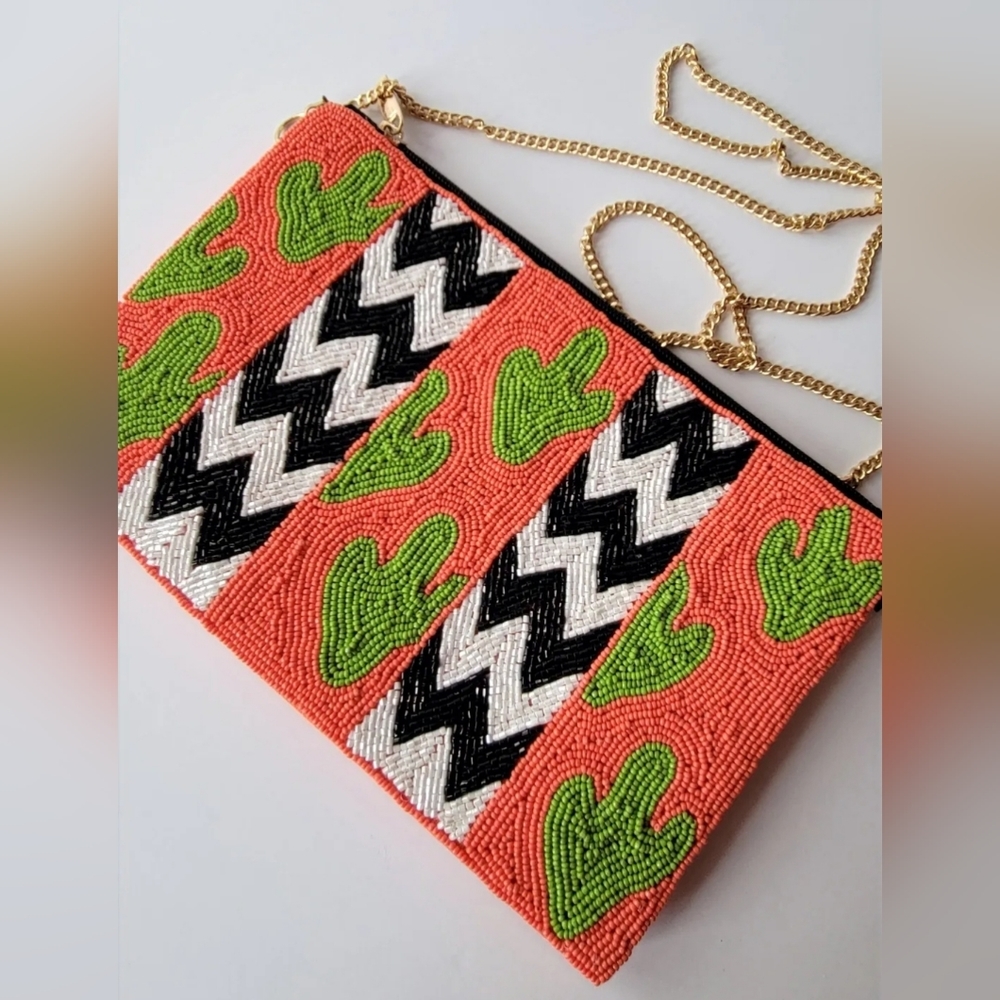 Seed Bead Cactus Clutch & Shoulder Bag
